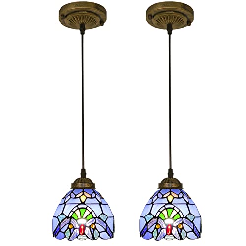 Suspension en verre coloré bleu vintage lustre îlot de cuisine luminaire plafonnier rétro 4pcs