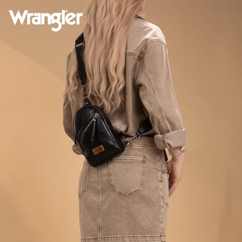 Image of Wrangler Small Sling Bag for Women, Leather Crossbody Bags Cross Body Purse Fanny Packs with Adjustable Strap for Gift