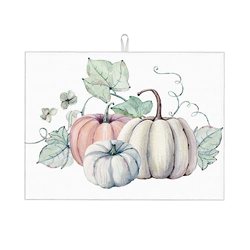 Dadabuliu Dish Drying Mat Pumpkin Autumn Fall For Kitchen Counter Absorbent 18X24 Inch Microfiber Dishes Plate Glass Dry Draining Pad Reversible Washable cover