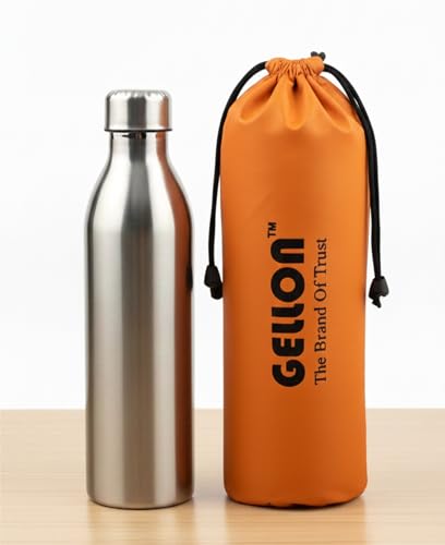 Image of Gellon Bottle Cover In Polyester Cloth For 750 ML, 1 L to 1.5 Litre Water Proof Drawstring Closer For Travel, Hiking, Office & School Kids In Orange Color