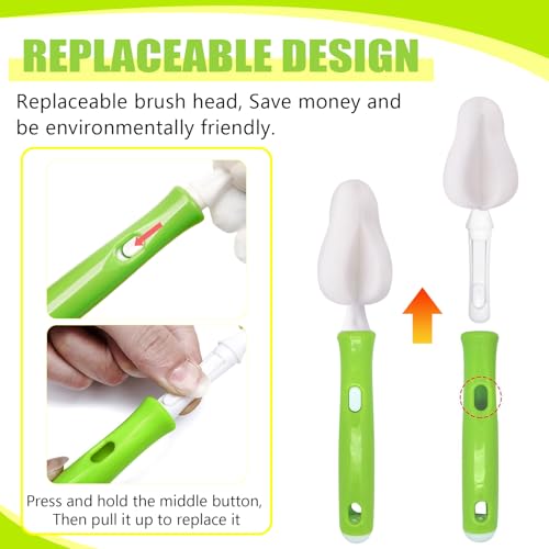 Image of INVODA Nipple Brush 4PCS Sponge Bottle Brushes with 4 PCS Straw Brush Baby Bottle Nipple Cleaner Brush Long Handle Detachable Nipple Brushes (White)
