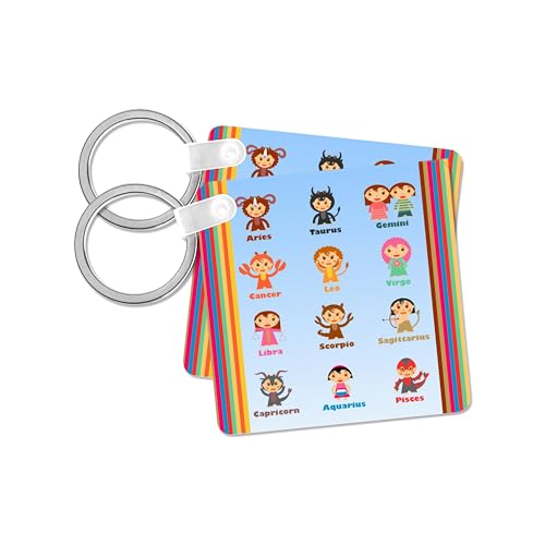 3dRose, The 12 Zodiac Signs sweet illustration for children, set of 4 Key Chains