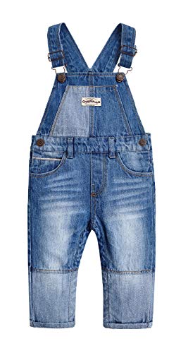 KIDSCOOL SPACE Baby Boy Easy Diaper Changing Patchwork Fashion Jeans Overalls,Blue,6-12 Months