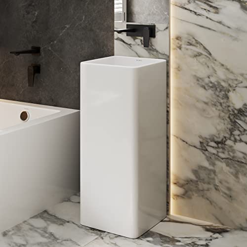 Image of Claire 15 inch x 15 inch Ceramic One-Piece Glossy White Pedestal Sink and Basin