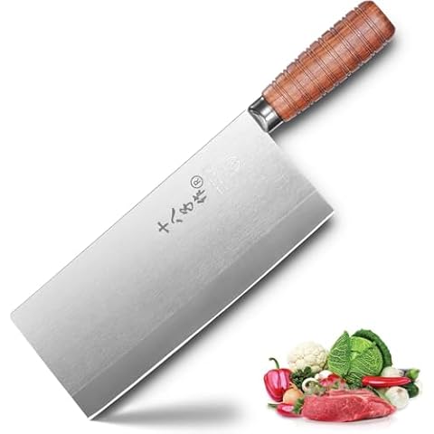 SHI BA ZI ZUO 8 Inch Professional Chef Knife Meat Cleaver Vegetable knife Classic Balanced Full Tang Rosewood Wooden Handle for Daily Basis Cover