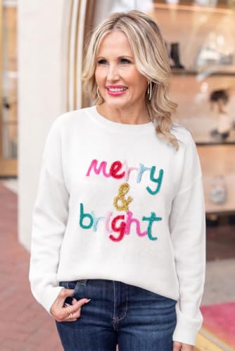Image of LEMAFER Women 2026 Merry Christmas Round Neck Sequin Letters Sweater Casual Solid Slogan Long Sleeve Pullover Sweatshirt Tops
