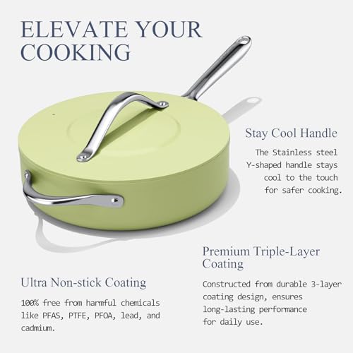 Image of CookinCraze 4.5 QT Ceramic Saute Pan with Lid, Nonstick Deep Frying Pan