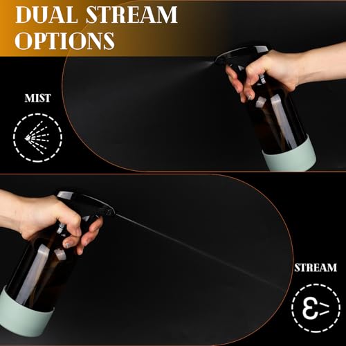 2 Pack/16 Oz Glass Spray Bottles, Refillable Empty Containers with Silicone Sleeve, Upgraded Adjustable Nozzle Spray Bottle Sets for Cleaning, Essential Oils, Hair (Amber)4