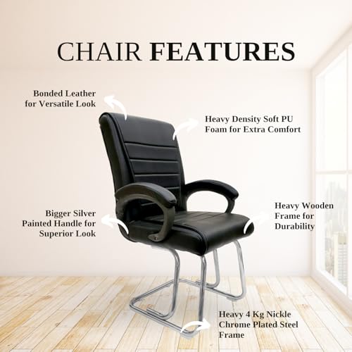 Image of activa Executive Office Visitor Chair | Ergonomic Relax Chair for Study, Home, Reception| Comfortable Cushioned Seat Back, Double Pipe Frame with Arm Rest Guest Seating (1, Black, Regal)
