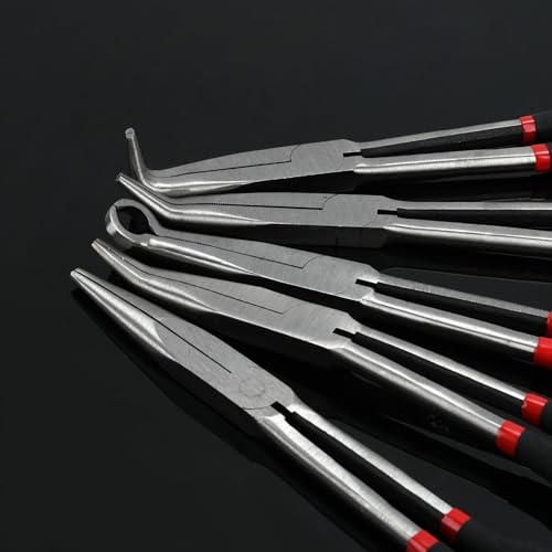 Image of 5 Pack 11 inch Extra Long Nose Pliers Set with Insulated Comfort Grip Handles