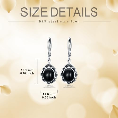 Black Onyx Earrings 925 Sterling Silver Vintage Leverback Dangle Drop Earrings for Women4