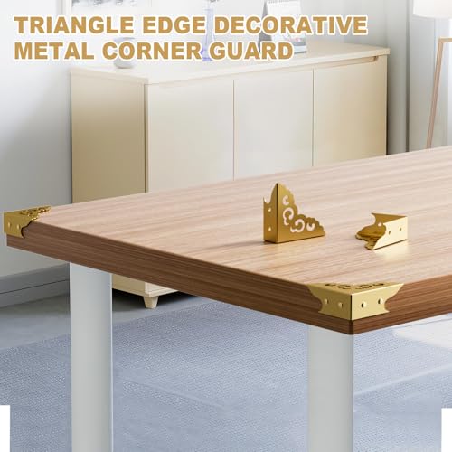 Image of 4 Pcs Corner Protectors for Furniture,Retro Style Guard Cabinet Furniture Corner Bumpers for Jewelry Box Gift Box Wooden Case Cabinet Furniture Decorative (Gold)