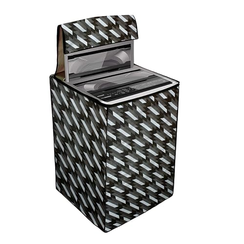 Image of Wings Star LG Top Load Washing Machine Cover for 6 kg, 6.2 Kg, 6.5 Kg, 7 Kg (58 X 58 X 88 cm) | Waterproof & Dust-Proof Top Loading Fully Automatic Washing Machine Cover for LG, (Black Grey) Polyester