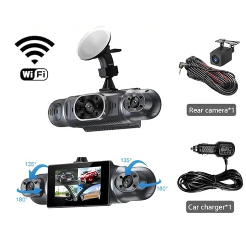 Câmera de painel de 4 canais para carros, 4 x controle de aplicativo WiFi 720p 360° graus 3 polegada