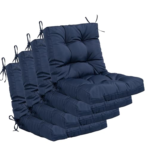 Image of QILLOWAY Outdoor Chair Cushion for Patio Furniture, Waterproof Patio Cushions Set of 4 with Ties, Fade Resistant Replacement Pads for Outdoor Rocking Chairs,Navy