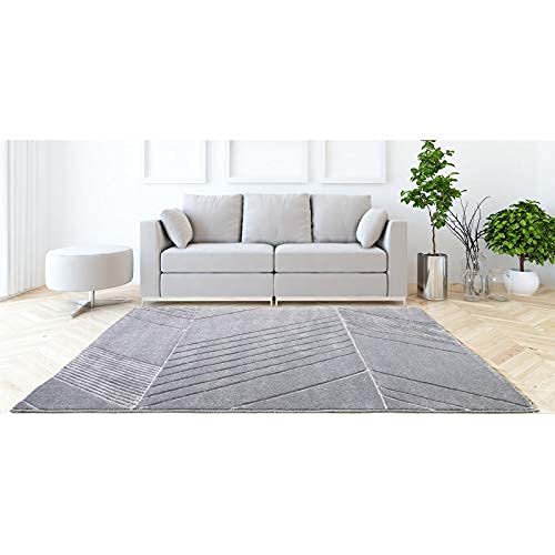Tapis salon chambre gris motifs géométrique relief poils ras Intempora