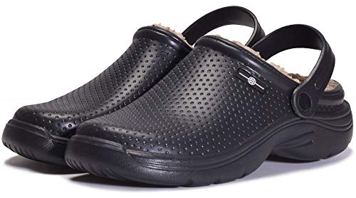 Waterproof Women Men Fur Lined Clogs Winter Warm Garden Shoes House Home Slippers Indoor Outdoor Mules (Black, 6.5Women/5Men, 37 Eu) #TOP1