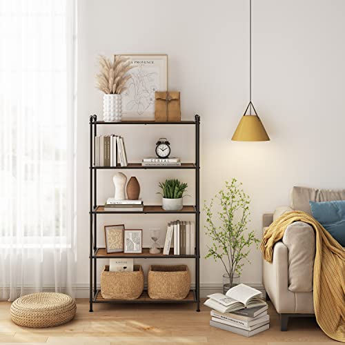 Tajsoon 5-Tier Storage Rack, Widen Shelving Unit Storage Shelves, Multipurpose Shelf Display Rack For Living Room, Kitchen, Bathroom, Balcony, Metal, Industrial Style/Black #TOP1