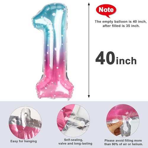 Image of 1 Balloon Numbers Birthday Decorations, 40In Pink Purple Blue Balloons | Eye-catching Appearance, Perfect Decorative Centerpieces, Convenient Self-sealing Structure, Widely for Various Occasions