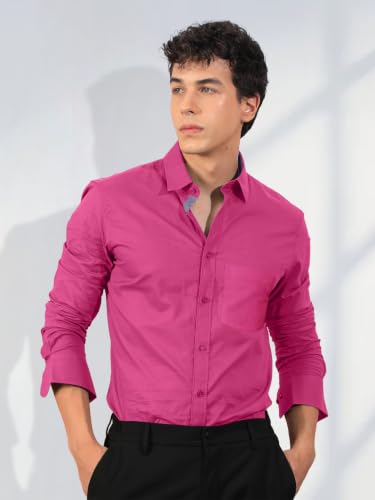 Image of Pinkmint Men's Solid Shirt | Soft Cotton Blend | Casual Shirt | Plain | Full Sleeve - Regular Fit (Available in Plus Size and Pack of 2)