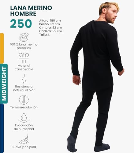 Miniatura 2 de Merino.Tech Conjunto Lana Merino Hombre - Termica Lana Merino Hombre, Camisa Lana Merino Hombre Pantalon Termico Lana Merino, Como Un Regalo Calcetines Merino, Peso Medio Medium, 250 Black