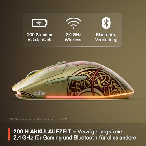 SteelSeries Wireless Gaming-Maus CS2 Dragon Lore Edition – Counter-Strike – 2,4 GHz + Bluetooth – 18K DPI TrueMove Air Optical Sensor – Bis zu 200 Stunden Akkulaufzeit – 80 Mio. Klicks garantiert