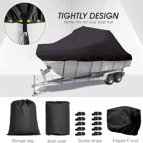 Housse de bateau imperméable tri-coque noire avec couvre-moteur - 6