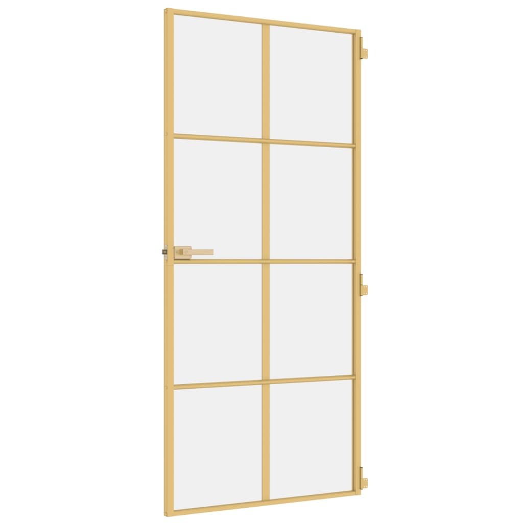 Drzwi wewnętrzne smukłe złote 93x201,5 cm szkło hartowane i aluminium materiały budowlane drzwi do domu