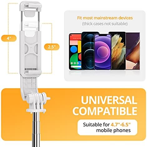 ATUMTEK 40.5 Selfie Stick, All in One Extendable Selfie Stick Tripod with Bluetooth Remote for iPhone 13/13 mini/12/11/11 Pro/X/XS/8/7 Plus, Samsung Galaxy, Google, LG, Sony Smartphones, White
