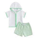 Mobbdow Toddler Baby Boy Girl Swim Cover Up Towel Terry Zipper Hooded Tops Seersucker Shorts Set Beach Bathing...