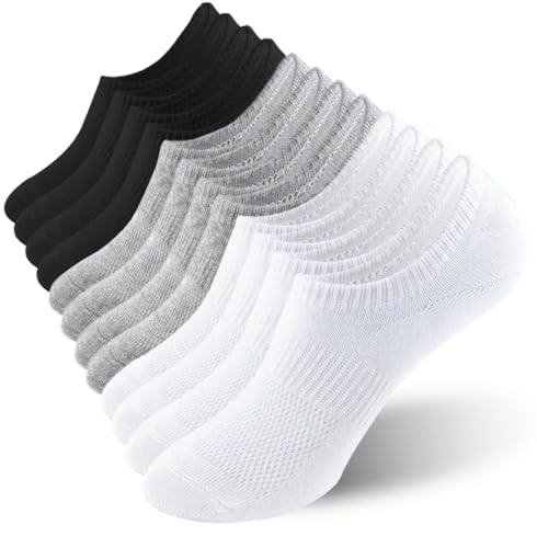 ACCFOD No Show Socks Women Cotton Thin Low Cut Non Slip Invisible Liner Socks White Black Gray 5-9