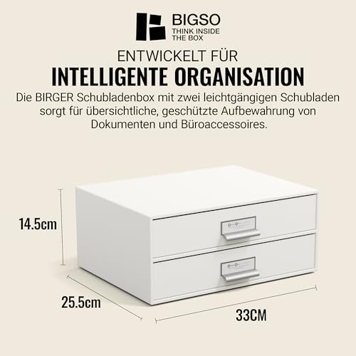 Bigso Box of Sweden Schubladenbox für Dokumente und Bürobedarf – Schreibtisch Organizer mit 2 Schubladen – Ablagesystem aus Faserplatte und Papier – weiß - 3