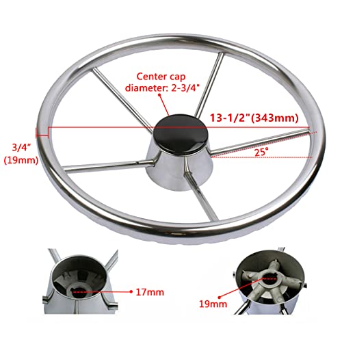 13-1/2“ Boat Steering Wheel Stainless Steel 5 Spoke Destroyer Style Steering Wheel With Knurling For Marine Yacht Boat #TOP1