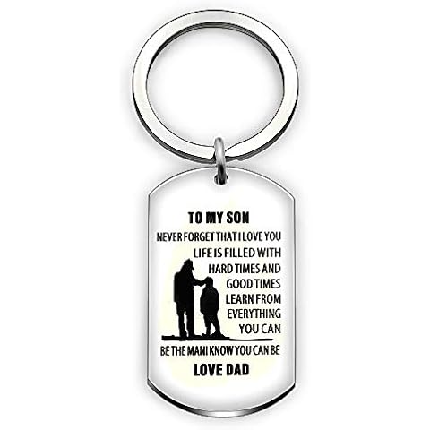 to My Son Love Dad- Never Forget That I Love You Father Dad Son Love Keychain Keyring Stainless Steel Cover