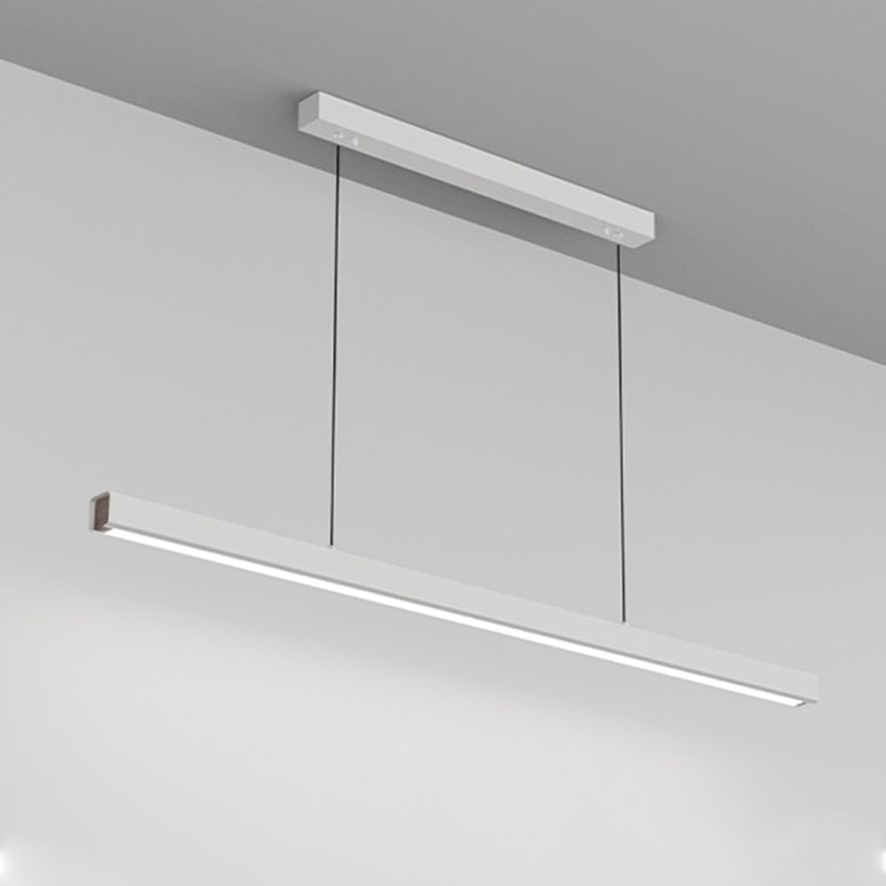 Aluminum Linear Pendant Lights with White Acrylic Shade, Modern LED Strip Pendant Lamps, 6000K-White Light Lighting Fixture, Simple Chandeliers for Dining Room, Kitchen Island