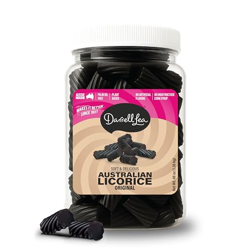 Darrell Lea Bulk All Natural Australian Licorice, Non-GMO, No Palm Oil, No High Fructose Corn Syrup, Soft & Chewy Licorice Candy, Made in Australia (3 Pound Bulk Tub, Natural Original)
