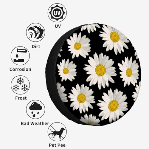 Image of White Daisies Spare Tire Cover Wheel Covers for RV Tires Camper Tire Case Protectors for Trailer Rv SUV Truck Travel Trailer 15 in