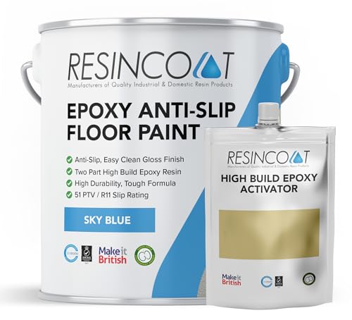 Resincoat Anti Slip Epoxy Floor Paint – 2-Part Textured Resin Coating for Concrete – Hard Wearing, High Build, Non-Slip Finish – Easy DIY Application – Made in the UK (Sky Blue)