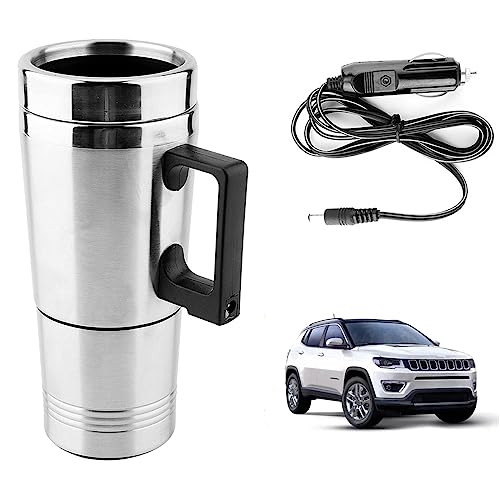 Image of Oshotto 12V Stainless Steel Car Heating Kettle /Mug, Travel Friendly electric Tea /Coffee maker Compatible with Jeep Compass (300ml) - Silver