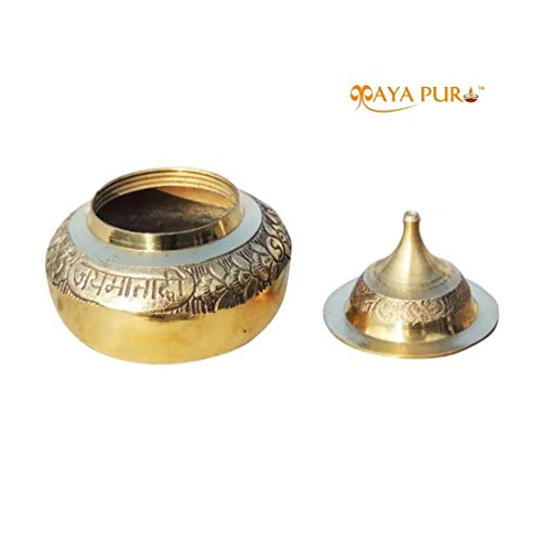 Image of Handmade Pital Sindoor Dani or Kumkum Dibbi /Golden Sindur Box /Pill box /Sindoora Round Shape (4.2X4.2X4.8 cm) Made of Pure Brass (Pack of 1)