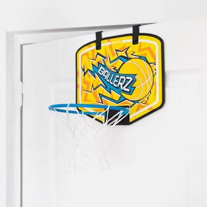 Image of JPORA Kid's Mini Basketball Hoop Include-Hoop,Net,Board Two Hanging System(Wall & Door),Mini Basketball,inflate Needle (Yellow /Blue)