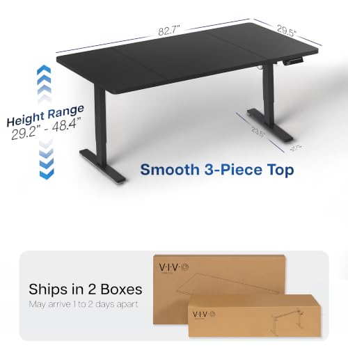 Image of VIVO Black 83 x 30 in Standing Desk, DESK-KIT-1B8B | Electric, Holds 220 lbs, Sit Stand, Height Adjustable, Extra Deep Table Top, Memory Presets, 1B Series, Black Frame