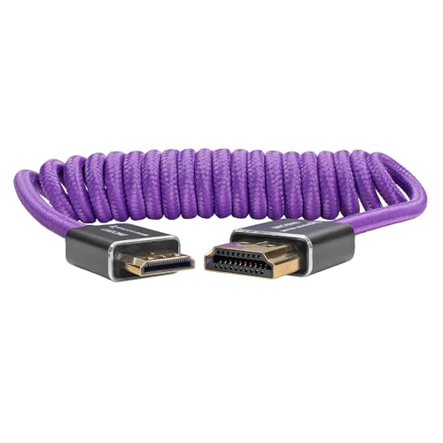 Image of KONDOR BLUE X Gerald Undone | MK2 HDMI to Mini HDMI Thin Short Coiled Braided Cable for On-Camera Monitors, Capture Cards + More | 4K /60hz | 18Gbps 3D HDR MetaData | Limited Edition Purple