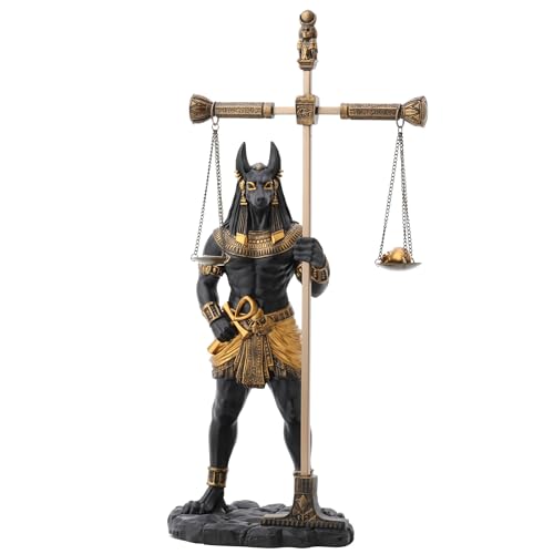 Veronese Design 13 Inch Egyptian God Anubis Weighing The Heart and Feather on Scale Polystone Statue Black Gold Finish Home Decor Sculpture