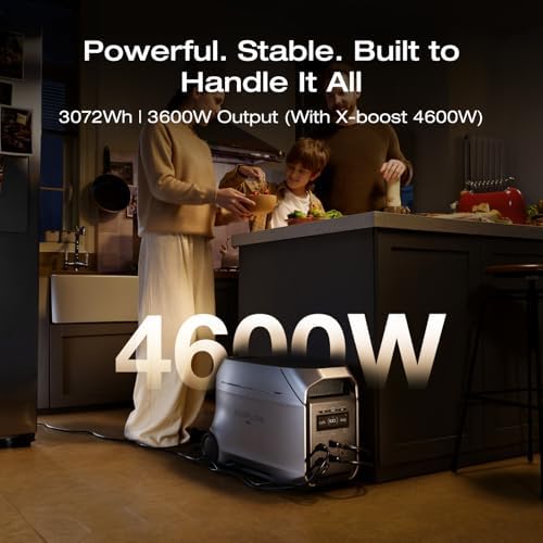 EF ECOFLOW DELTA 3 Ultra Plus Portable Power Station, 3072Wh LiFePO4 Battery, 3600W (7200W Surge) Output, Expandable to 11kWh, Solar Generator (Panel Optional), Reliable Home Battery Backup & Camping - 1