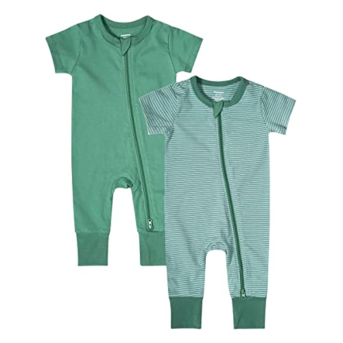 Teach Leanbh Baby Boys Girls 2-Pack Romper Jumpsuits Cotton 2 Way Zipper Short Sleeve Footless Sleep and Play 3-24 Months