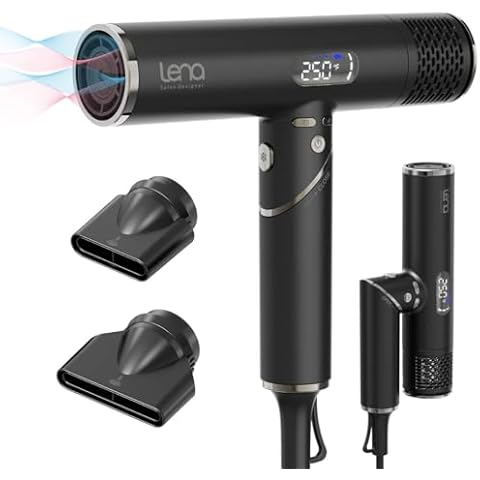 LENA Travel Hair Dryer Powerful Blow Dryer | Ionic Foldable Hairdryer | Lightweight & Fast Drying with High-Speed Brushless Motor, Ion Tech., LED Display, Magnetic Nozzles | Protects Hair as You Dry Cover