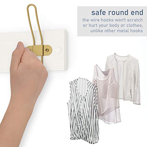 Tibres - Brushed Gold Wall Hooks For Hanging Coat Clothes And Towel - Brushed Gold Coat Hook Rack Door Or Wall Mount - White Hanger With 4 Metal Matte Gold Hooks For Bathroom - Solid Wood #TOP3
