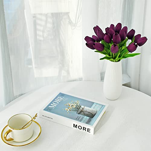 Image of ONLY ART Artificial Purple Tulips 20 Pcs - 13.5 Inch PU Faux Flowers with Bendable Stems for Home Decor, Wedding Centerpieces, DIY Floral Arrangements, New Year and Valentine's Day