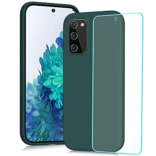 YATWIN Flüssigsilikon Handyhülle Kompatibel mit Samsung Galaxy S20 FE 5G Hülle + 1 Stück Panzerglas Schutzfolie, Ultradünn Stoßfester Schutzhülle Samsung S20 FE 2022 Hülle, Mikrofaserfutter, Grün Cover